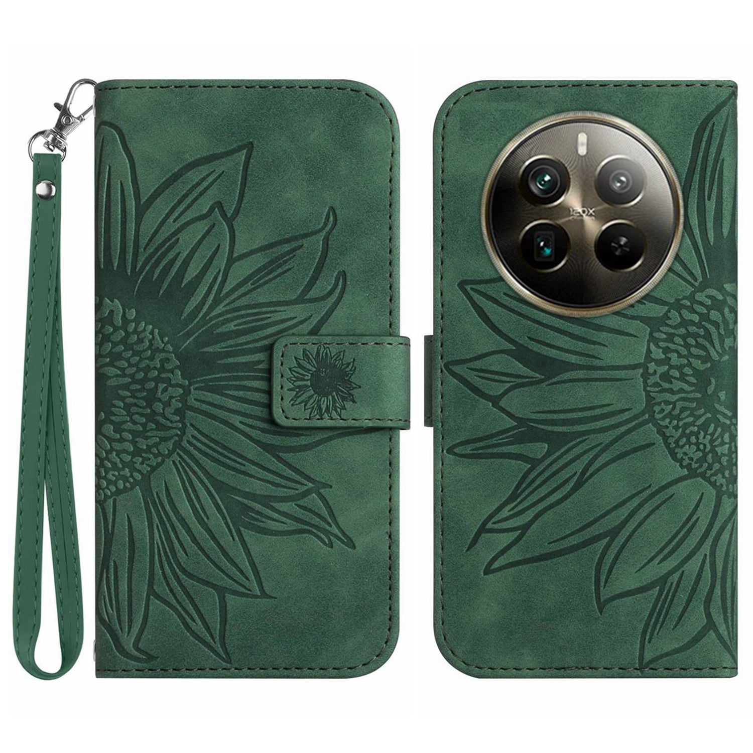 HT04 For Realme 12+ 5G Wallet Case Sunflower Leather Phone Cover with Hand Strap HT04 For Realme 12+ 5G Wallet Case Sunflower Leather Phone Cover with Hand Strap